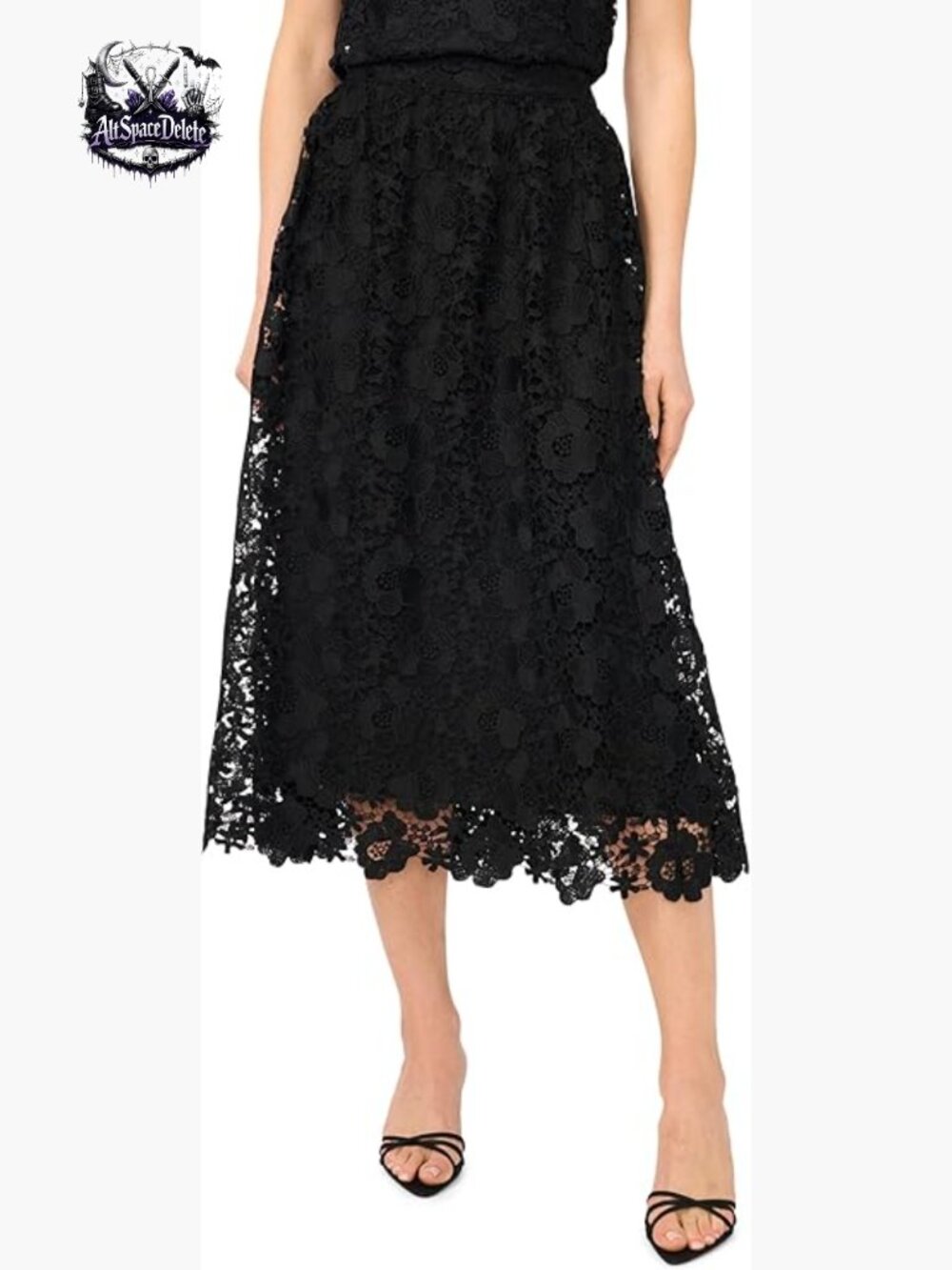 Midi A-Line Skirt Lace Overlay Work Wear Polyester